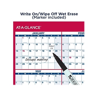 2024 AT-A-GLANCE 48" x 32" Yearly Wet-Erase Wall Calendar, Reversible, Red/Blue (PM326-28-24)