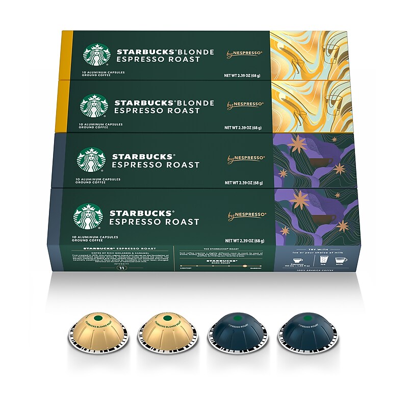 Nespresso Starbucks Espresso Variety Pack Coffee Nespresso Vertuo Capsules, Light & Dark Roast, 40/Pack (163931) image 1