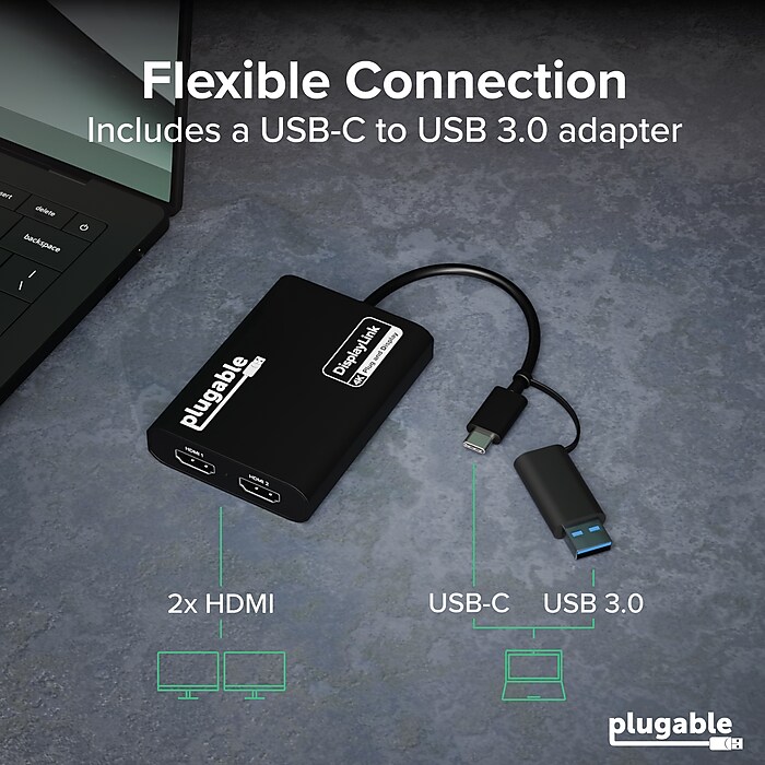 Plugable 4K USB 3.0 & USB-C to DisplayPort and HDMI Dual Monitor