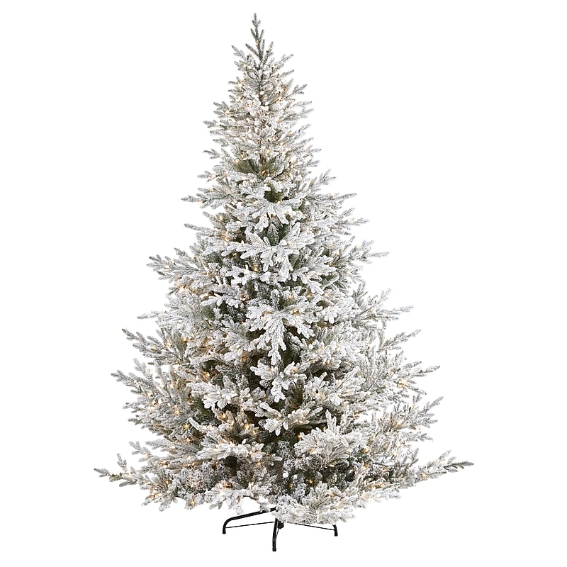 Nearly Natural 8-ft Flocked Fraser Fir Artificial Christmas Tree with 800 Warm White Lights and 4892 Bendable Branches (T1870) image 1