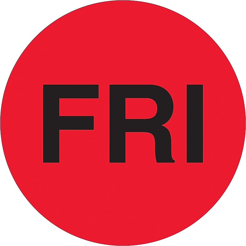 Tape Logic Inventory Circle Labels, Days of the Week, "FRI", 1" Dia., Fluorescent Red, 500/Roll (DL6541) image 1