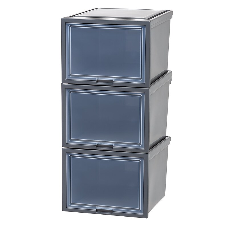 Iris Plastic Storage Bin With Sliding Door, Gray, 3/Pack (500109) image 1