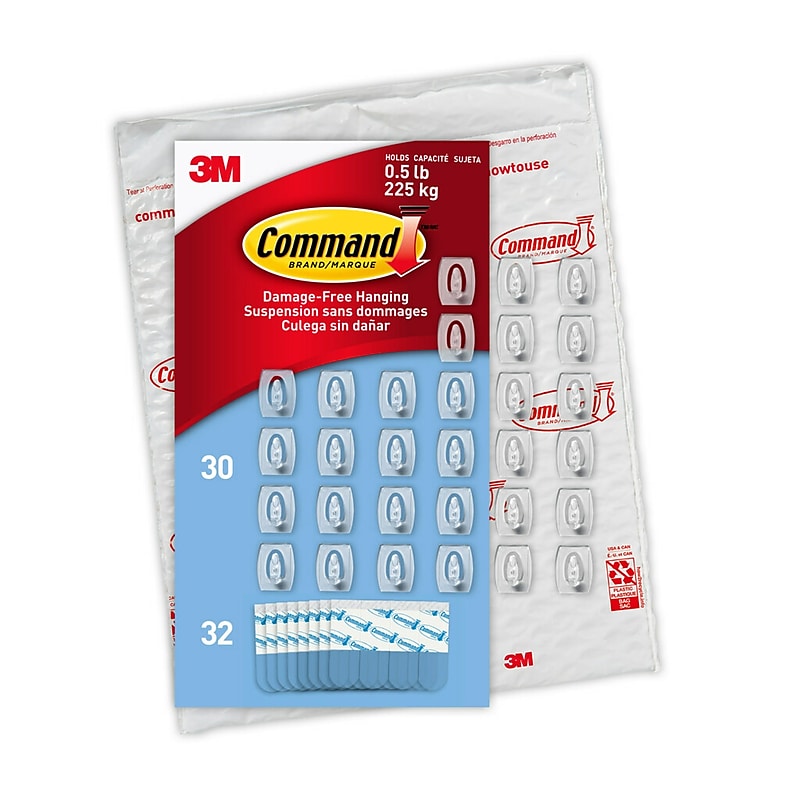 Command Mini Hooks, 0.5 lb., Clear, 30/Pack (17006CLR-30NA) image 1