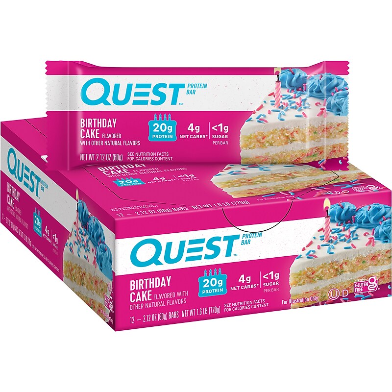 Quest Gluten Free Birthday Cake Protein Bar, 2.12 oz., 12 Bars/Box (QPBBDC12) image 1