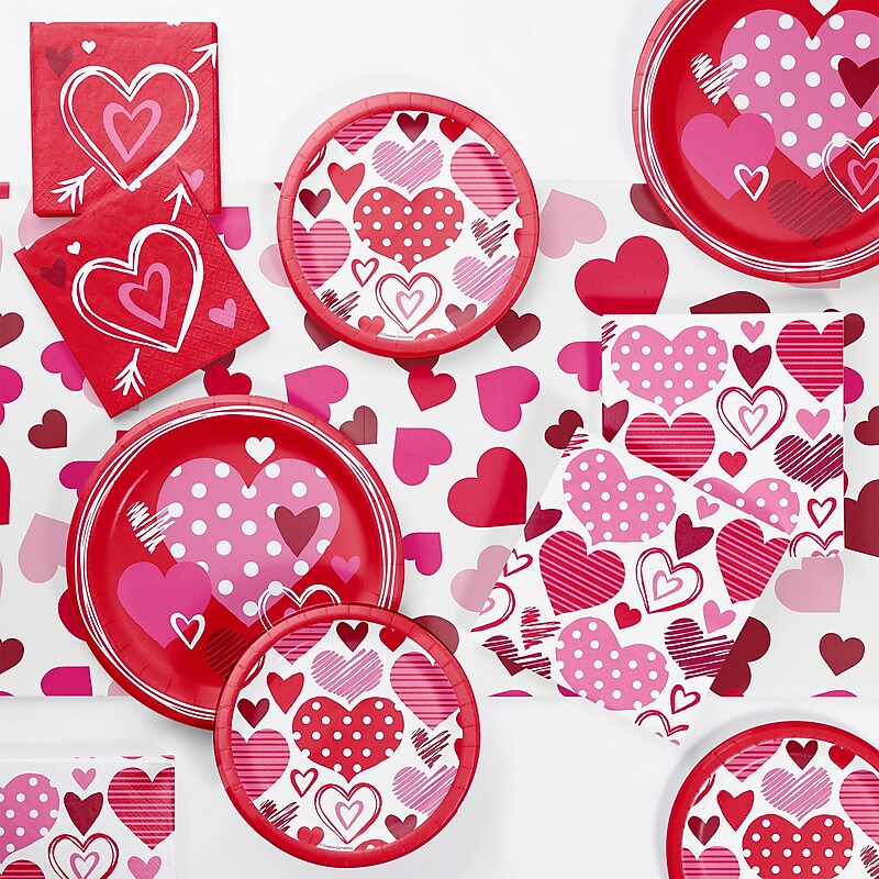 Say Hooray! Joyful Hearts Valentine's Day Tableware Kit, Mulitcolored, 49/Pack (DTC9624E2A) image 1