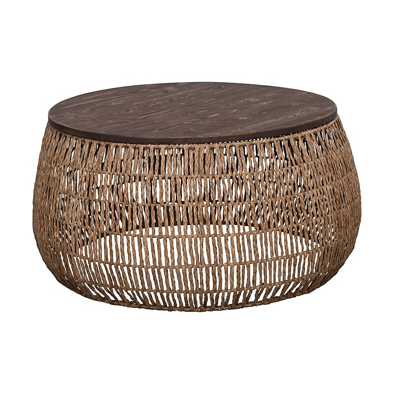 Storied Home Hand-Woven Seagrass and Pine Wood Round Coffee Table, Natural (AH1983) image 1