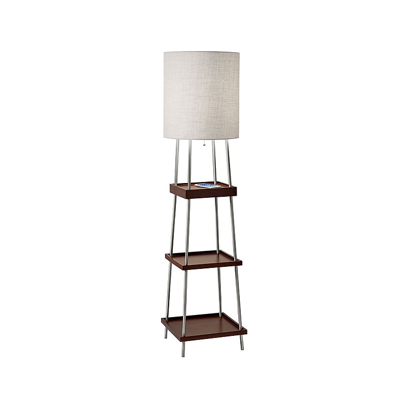 Adesso Henry 63.25" Brushed Steel/Wood Floor Lamp with Cylindrical Shade (3459-15) image 1