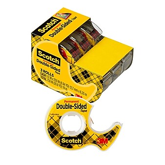 Scotch Permanent Double Sided Tape w/Refillable Dispenser, 1/2" x 7 yds., 1" Core, 3-Pack (3136)