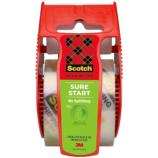 Scotch Sure Start Shipping Packing Tape with Dispenser, 1.88" x 22.2