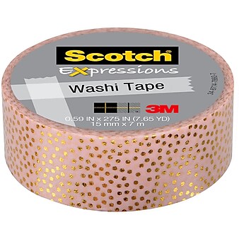 Scotch Expressions Washi Tape, 0.59" x 7.65 Yds., Pastel Pink & Gold Dots (C614-P2)