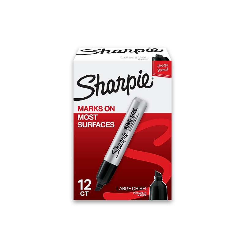 Sharpie King Size Tank Permanent Marker, Chisel Tip, Black, 12/Pack (15001A) image 1