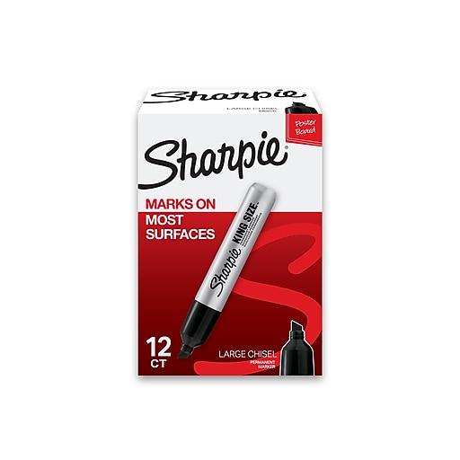 Sharpie King Size Permanent Marker, Chisel Tip, Black, Dozen