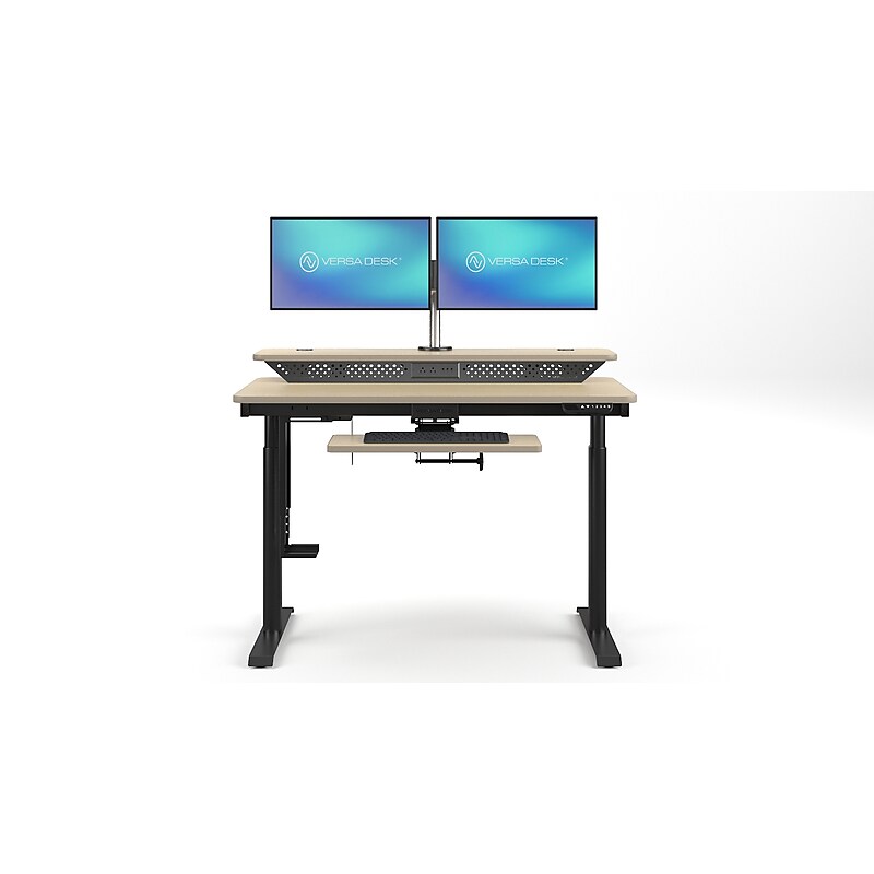 VersaDesk PowerLift Split-Level 48"W Electric Rectangular Adjustable Standing Desk, Maple/Black (PL2SD4830-BM) image 1