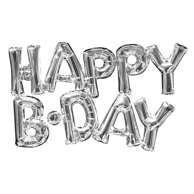 Party City Happy B-Day Foil Balloon Letter Banners, Silver, 2/Pack (AM3309530-NS) image 1