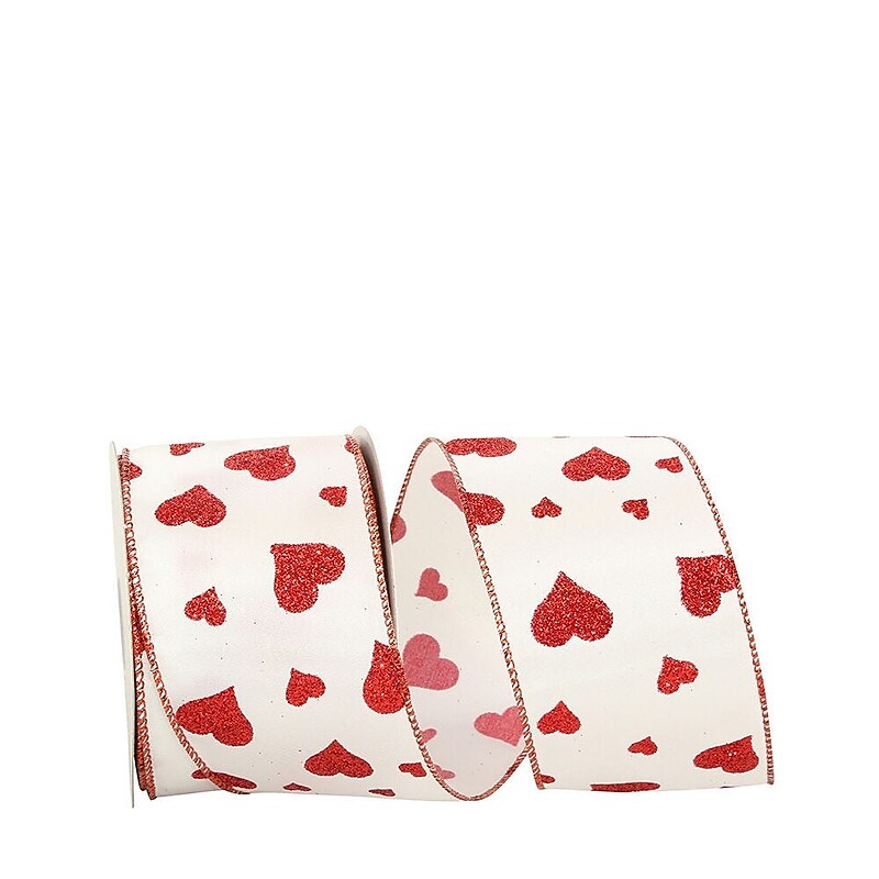 JAM Paper Hearts Glitter Ribbon, White/Red (52640340698) image 1