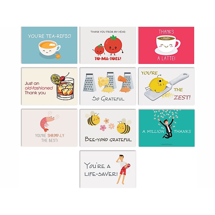 better-office-funny-pun-thank-you-cards-with-envelopes-4-x-6-assorted-colors-50-pack-64650-50pk-staples