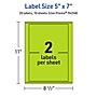 Avery Laser/Inkjet Multipurpose Rectangle Labels, 5" x 7", Bright Green, 20/Pack (94258)~#|#~0B69E874-662C-4F68-9243661838E4E2EA_sc7