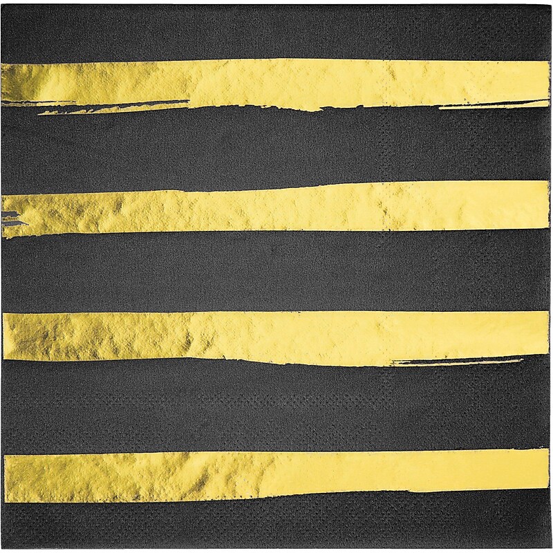 Creative Converting Black and Gold Foil Striped Paper Napkins, 192/Pack (329934) image 1