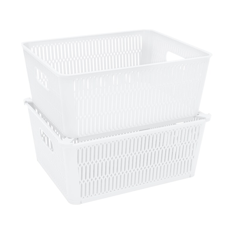 Simplify Slide to Stack Storage Tote, Plastic, White, 2/Pack (25930-WHITE-ST) image 1