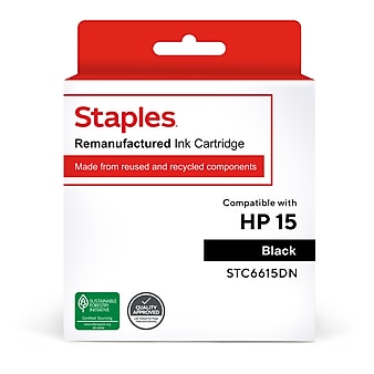 Staples Remanufactured Black Standard Yield Ink Cartridge Replacement for HP 15 (TRC6615DN/STC6615DN)