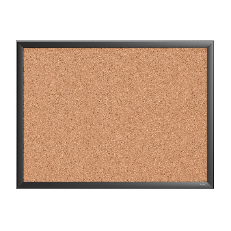 Staples Cork Bulletin Board, Black Frame, 2' x 1.5' (ST62833) image 1