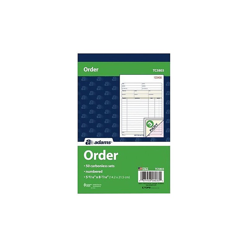 Adams Carbonless Order Book, 3-Part, 50 Sheets/Book (TC5803) image 1