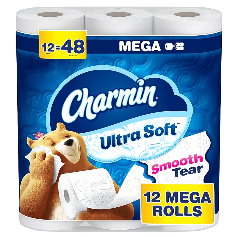 Charmin Ultra Soft Mega Toilet Paper, 2-ply, White, 224 Sheets/Roll, 12 Rolls/Case (88135) image 1
