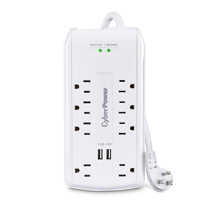 CyberPower Home Office 8-Outlet 2-USB Port Surge Protector, 6', 2700 Joules, White (P806U) image 1