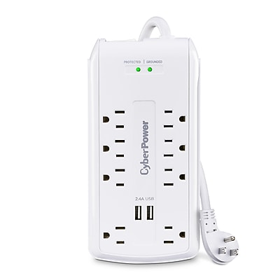 CyberPower Home Office 8-Outlet 2-USB Port Surge Protector, 6′, 2700 Joules, White (P806U) Sansujyuku sansujyuku.com