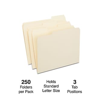 Staples® 30% Recycled File Folders, 1/3-Cut Tab, Letter Size, Manila, 250/Box (ST56673-CC)