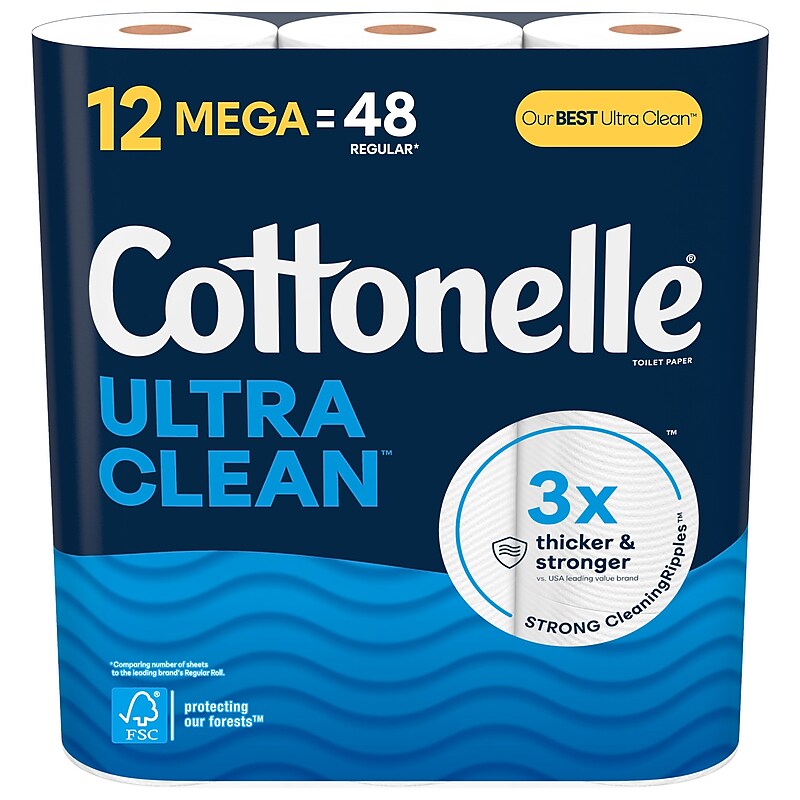 Cottonelle Ultra CleanCare 1-Ply Standard Toilet Paper, 312 Sheets/Roll, 12 Rolls/Case (47804) image 1