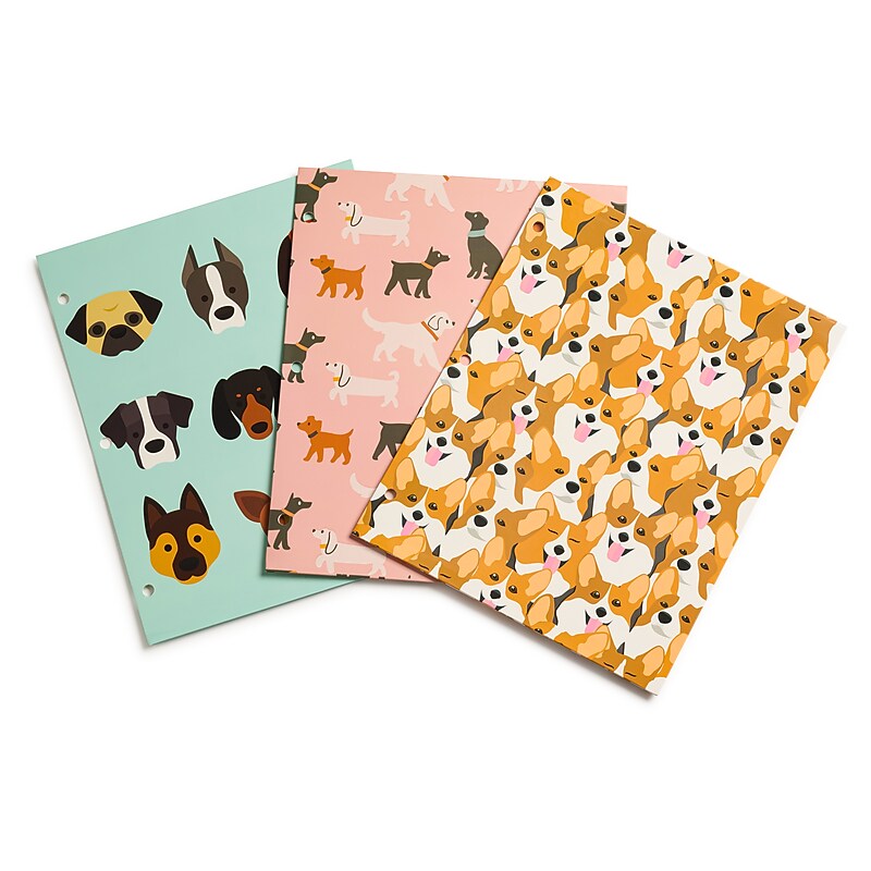 Eccolo Dogs Matte 1 Pocket Paper Folders, 3/Pack (ST835E) image 1