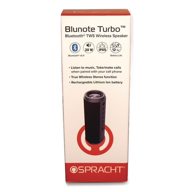 Spracht Blunote Turbo Wireless Bluetooth Speaker, Water Resistant, Black (WS5010) image 1