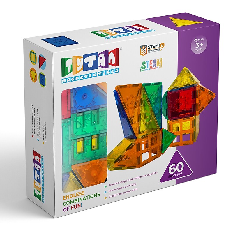 Tytan Toys Magnetic Tiles & Building Blocks, 60 Pieces (ACTYT003) image 1