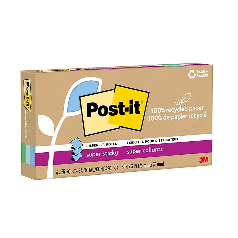 Post-it Recycled Super Sticky Pop-Up Notes - Oasis Collection, 3
