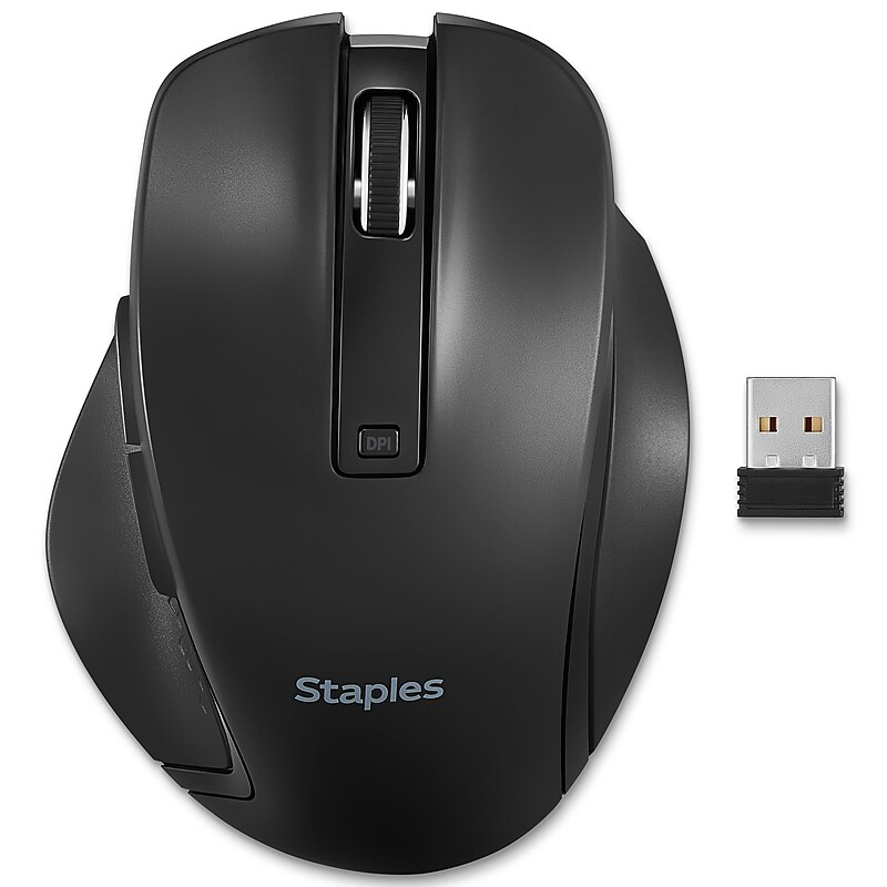 Staples TECH Wireless Ergonomic Curved Optical USB Mouse, Black (ST62599) image 1