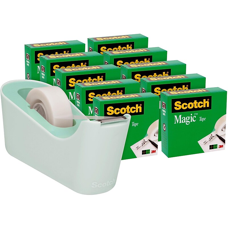 Scotch Invisible Clear Tape With Dispenser x, 1" Core, Green Mint, 10 Rolls/Pack (MMM810K10C18MNT) image 1