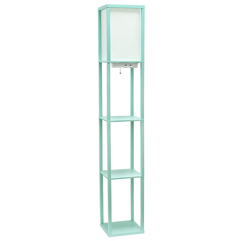 Creekwood Home Classix 62.5" 3-Tier Storage and Display LED Floor Lamp with Charging Ports & Outlet, Aqua (CWF-3009-AU) image 1