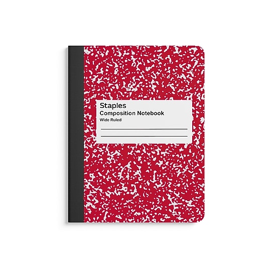 STAPLES Composition Notebook, 9.75” x 7.5”, Wide Ruled, 100 Sheets, Red~#|#~0C1FE05A-DE9E-4A71-B76FD9AA50379A8B_sc7