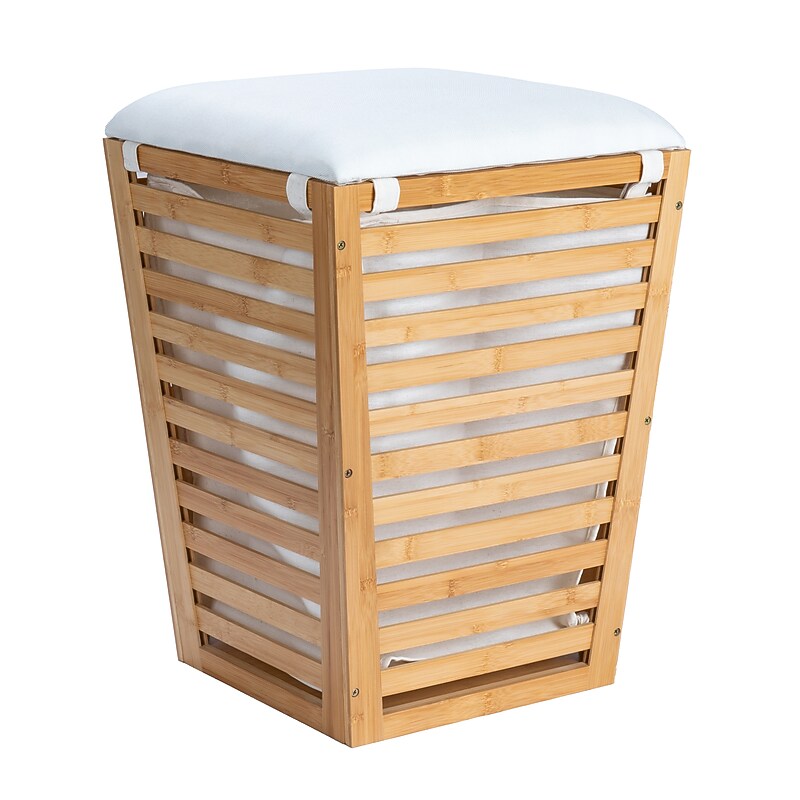 Household Essentials 1-Section Hamper with Lid, Bamboo, Natural (HE1173) image 1