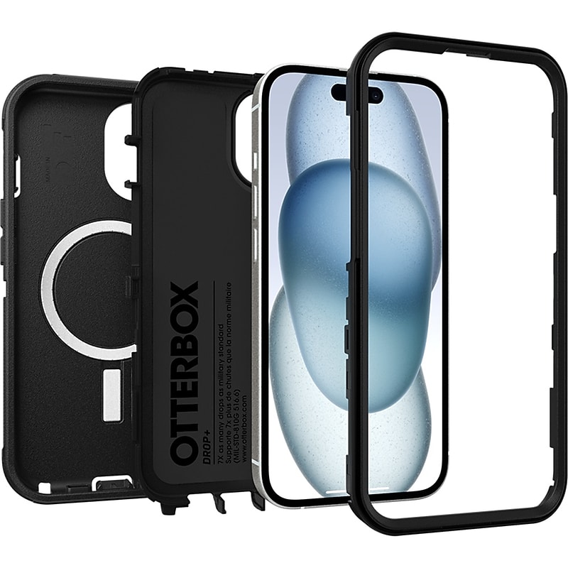 OtterBox Defender MagSafe Case for iPhone 13 Pro, iPhone 14 Pro, iPhone 15 Pro, Shock Absorbing, Black (77-97945) image 1