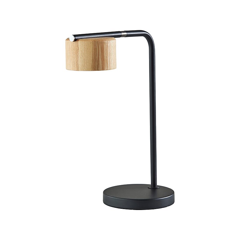Adesso Roman LED Desk Lamp, 17", Matte Black/Natural Wood (6106-01) image 1