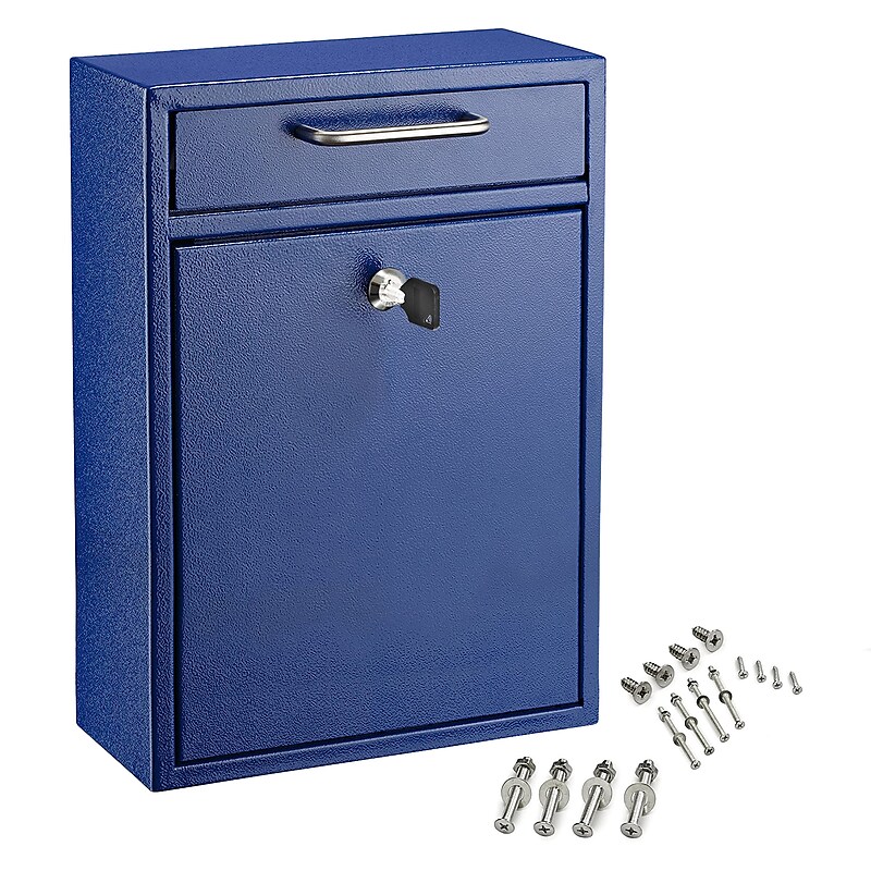 AdirOffice Steel Large Wall Mounted Drop Box Interoffice Mailbox, Key Lock, Blue (631-04-BLU-PKG) image 1