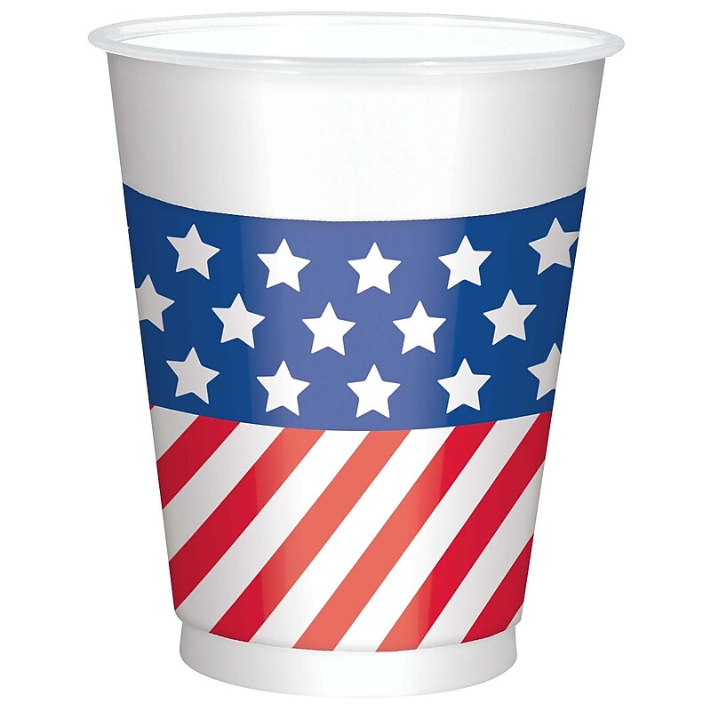 Party City American Flag Plastic Cups, 16 oz., Multicolored, 25/Pack (AM420110) image 1