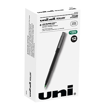 uniball Roller Pen, Micro Point, 0.5mm, Green Ink, Dozen (60154)