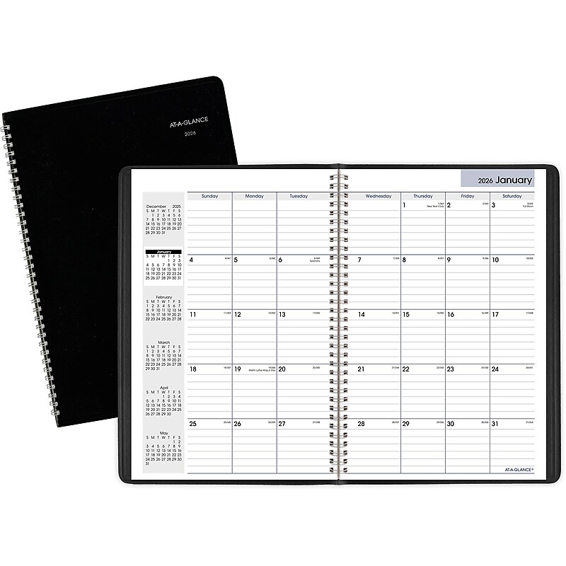 2026 AT-A-GLANCE DayMinder 8" x 12" Monthly Planner, Faux Leather Cover, Black (G470-00-26) image 1