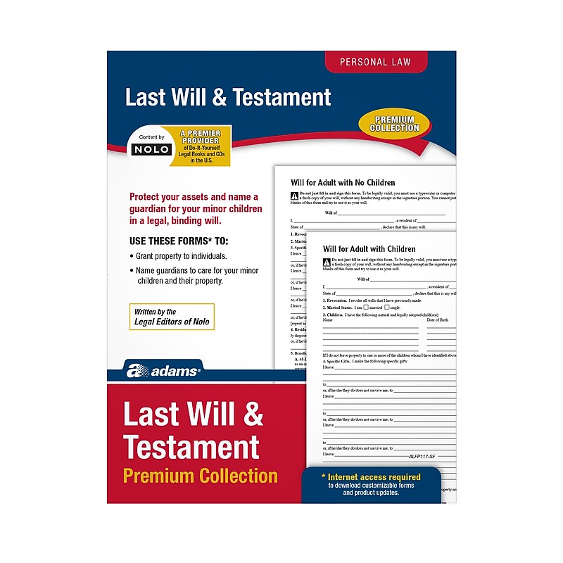 Adams Last Will & Testament, Forms & Instructions (LF235/ALFP117) image 1