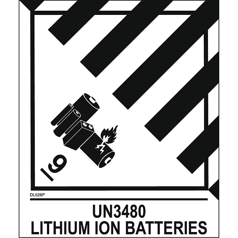 Decker Tape Products DL526P-2 "Class 9 UN3480 LITHIUM ION BATTERY" Adhesive Label, 4" x 4.75", 500 Labels/Roll (10000052) image 1