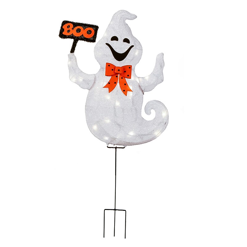National Tree Company 31" Pre-Lit Ghost with BOO Banner Garden Stake (MZ17-HS21B81-1) image 1