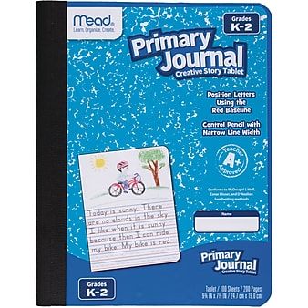 Mead Grades K-2 Primary Journal Composition Notebooks, 7.5" x 9.75", Wide Ruled, 100 Sheets, Blue (1040315)